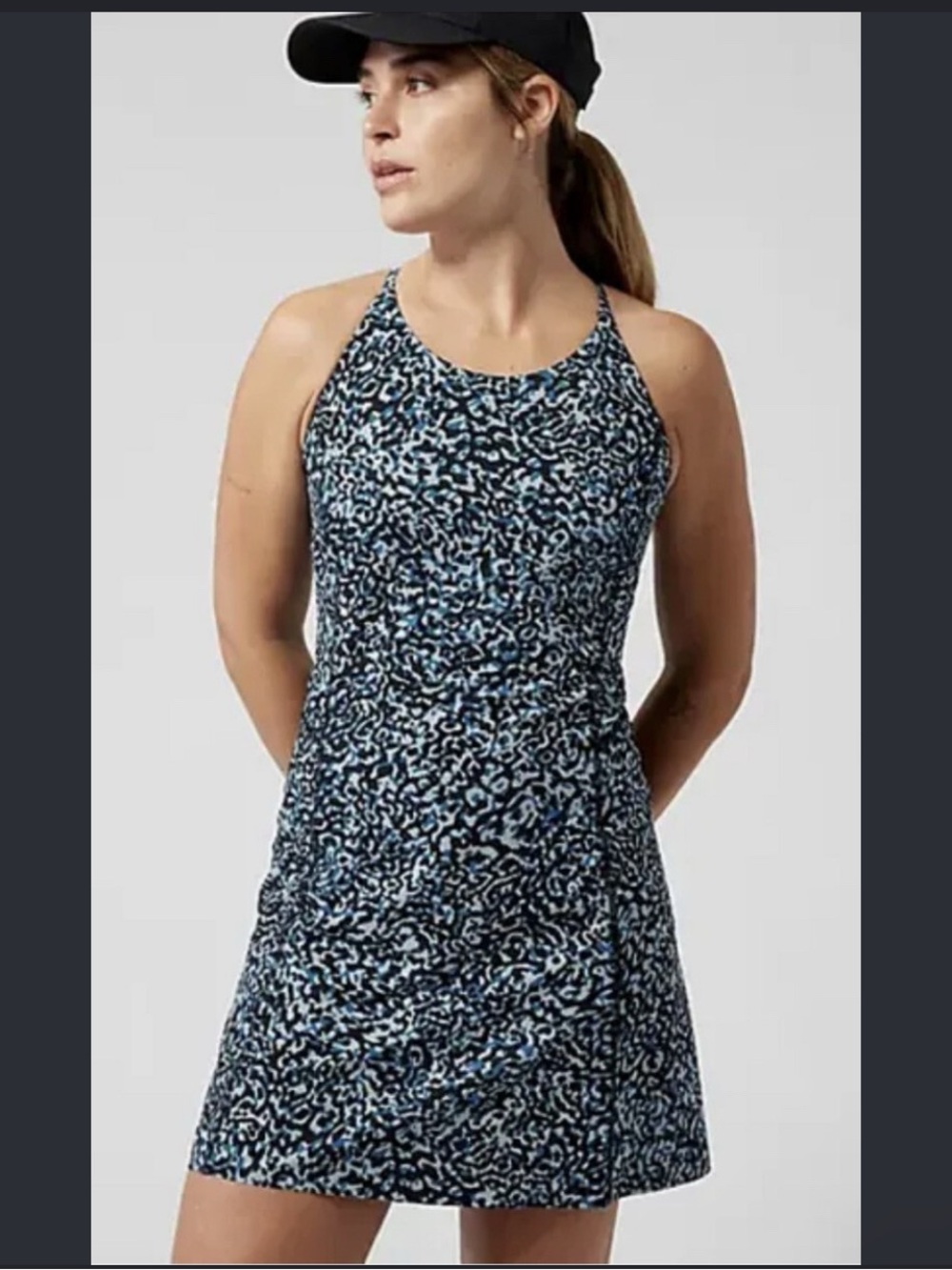 Athleta Infinity Dress Leopard Blue 3X Built In Shorts Sport Quick Dry